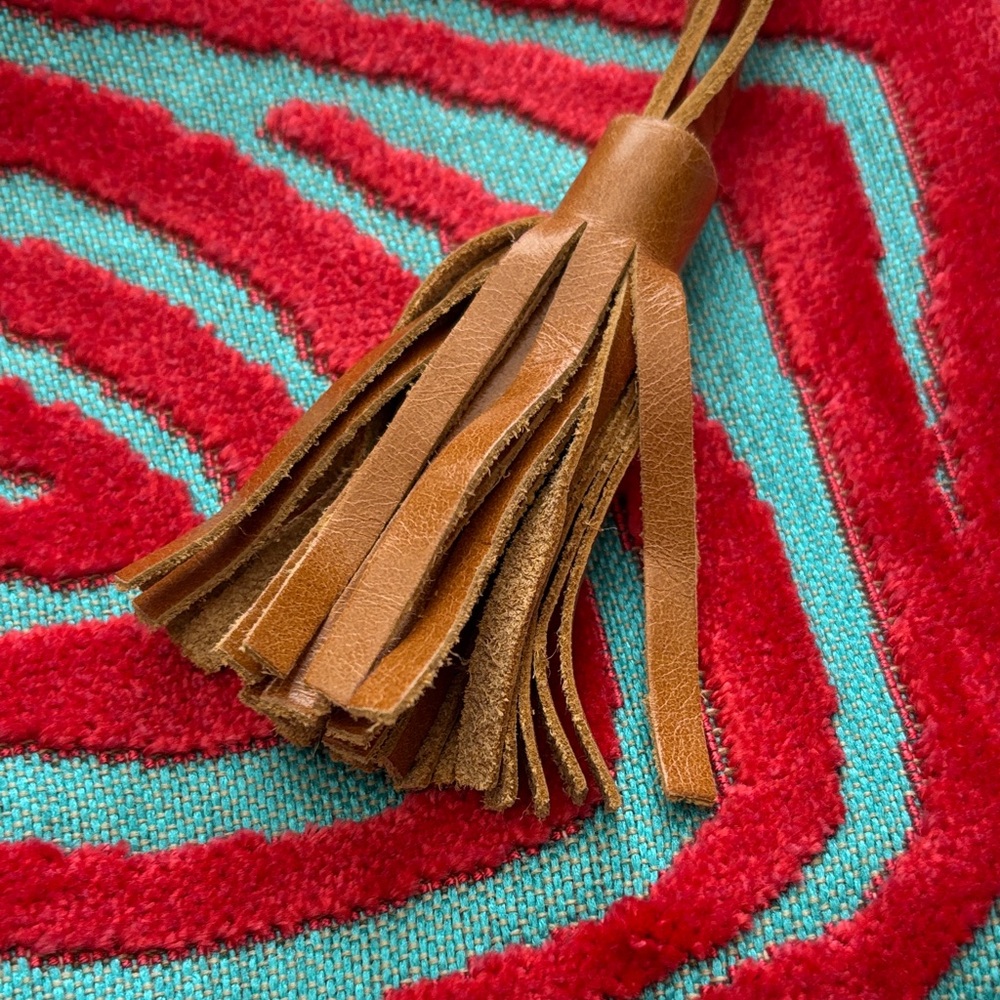 Glenda Gies Stylish Coral Velvet and Teal Clutch with Tassel - Picture 3 of 7